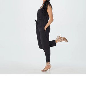 2X AnyBody Cozy Knit V Neck Surplice Jumpsuit Black Plus